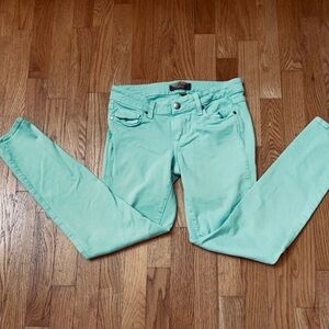 Paige Peg Skinny Ankle Sea Foam Green Jeans Women 25 Stretch Low Rise, Waist 28
